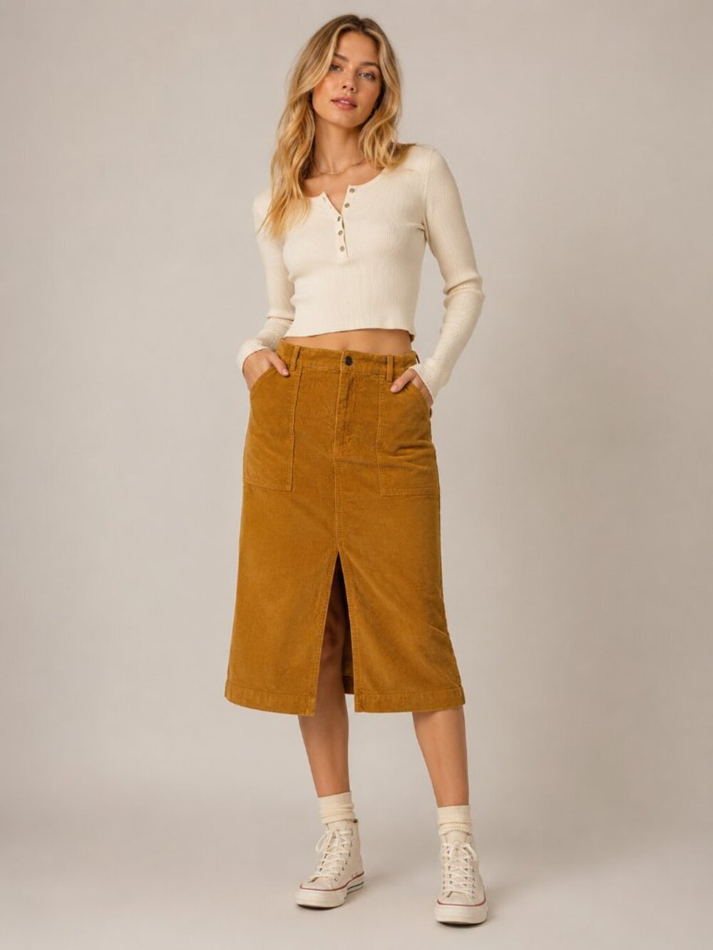 2/$30 J. Crew Slit Front Corduroy Skirt with Pockets Camel Brown 10 #A2266